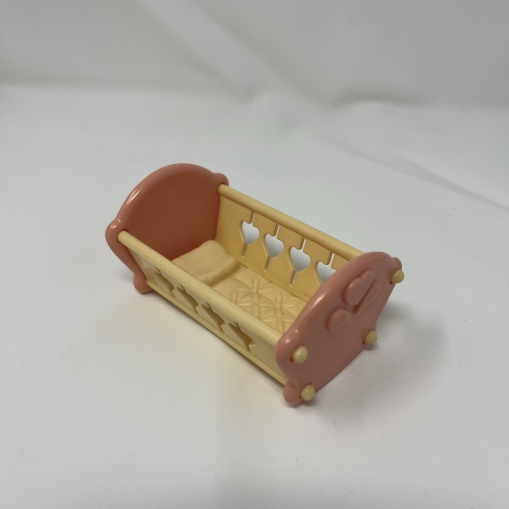 VINTAGE FISHER PRICE DREAM DOLLHOUSE PINK BABY CRADLE CRIB BRIGHT PINK 1993